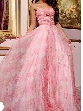 Jovani Style 40402A A Line Gown Pink Floral Print On Tulle Sweetheart Neckline 8